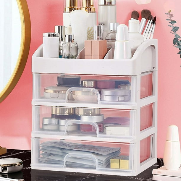 Cajón organizador de plástico para escritorio - Organizador para cosméticos, pintalabios, manicura, material de oficina, 23,5 x 17 x 27 cm, blanco