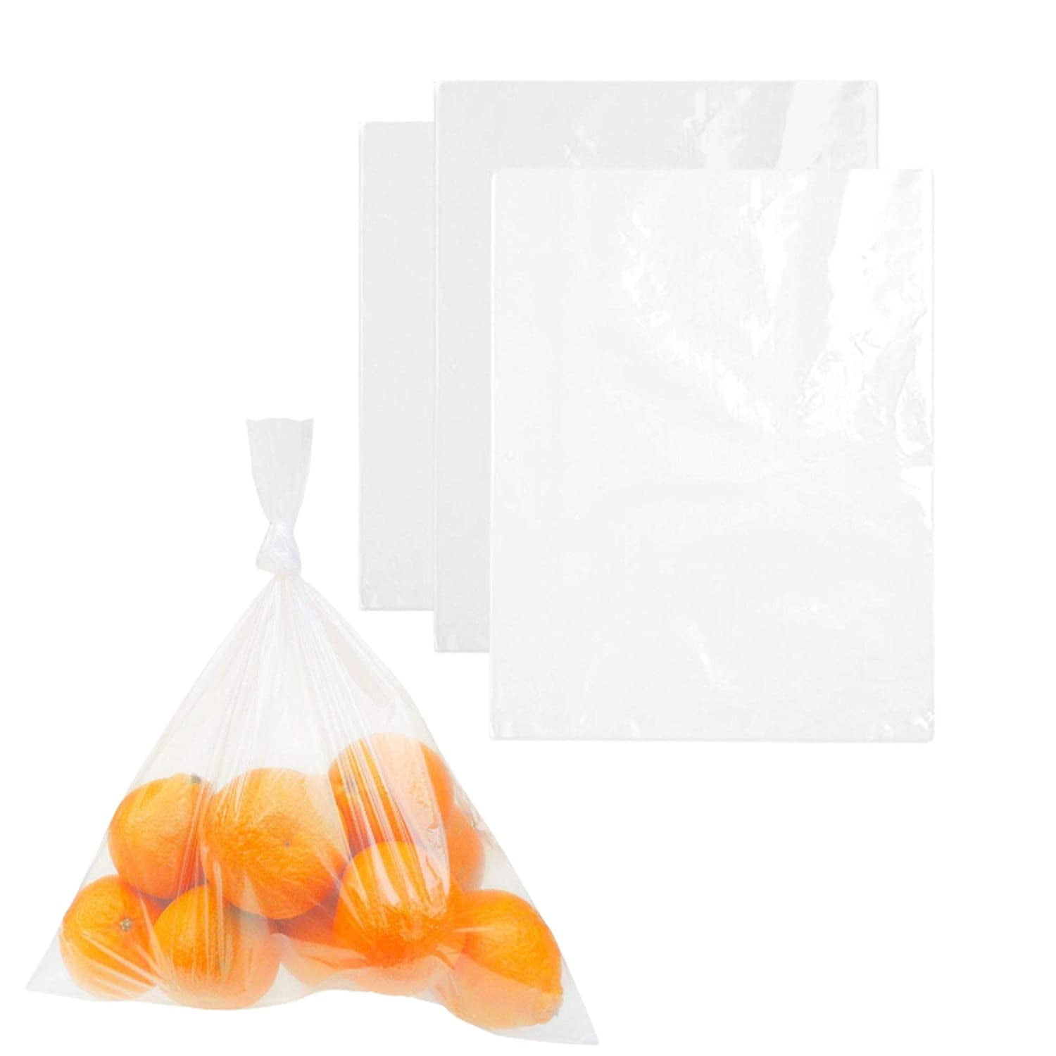Clear Plastic Bags, 12" x 18", 100 Pack, Flat with Opening on One Side