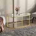 thumbnail image 3 of Coffee Table Gold Glass Coffee Table for Living Room,2 Tiers Oval Center Table with Sturdy Metal Frame,Modern Tempered Glass Accent Table for Bedroom Home Office, 3 of 18