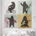 thumbnail image 1 of Bear Tapestry, Funny Frames in Drawing Style Mascot Hunter Biker Musician Travelling Grunge Display, Fabric Wall Hanging Decor for Bedroom Living Room Dorm, 5 Sizes, Multicolor, by Ambesonne, 1 of 1