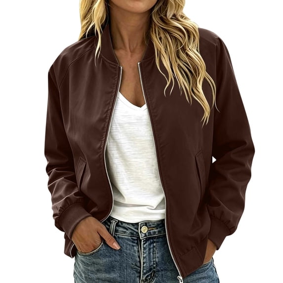 OGLCCG Women's Bomber Jacket Waterproof Zip Up Long Sleeve Fall Outerwear with Pockets Trendy Casual Windbreaker Jacket,Size S-XXL