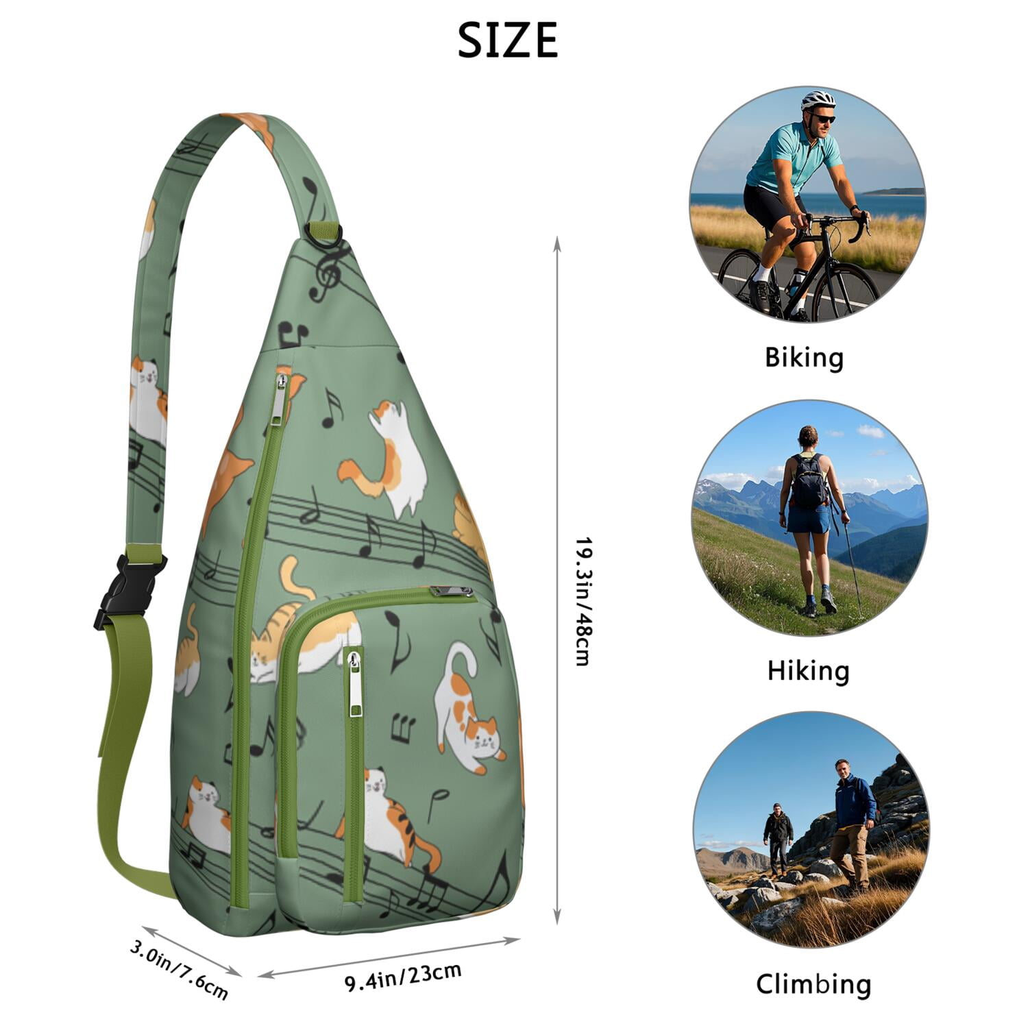 Floral Cat Shoulder Bag - Hand-drawn Cat Graphic Sling Backpack (Lightweight & Breathable, Organized Storage)