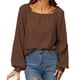 thumbnail image 1 of Blusa Cuello Cuadrado Color Puro Linterna Manga Larga Dobladillo Casual Top De Moda Para Mujer Marrón Oscuro L, 1 of 5