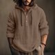 thumbnail image 2 of Autumn And Winter Men's Solid Long Sleeve Cotton Hemp Sweater Casual Hooded Sweater M, 2 of 5