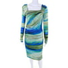 Pre-owned|Escada Womens Long Sleeve Square Neck Knit Abstract Dress Green Blue Size IT 38