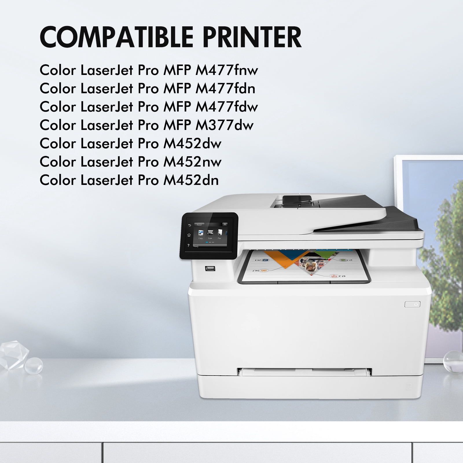 Compatible for HP 410X Toner Cartridges Laserjet MFP M477fnw M477fdw M452dn 410A 410X CF410A CF410X M477fdn M452nw M477 M452 M377 Printer Ink (Black Cyan Yellow Magenta, 4-Pack)