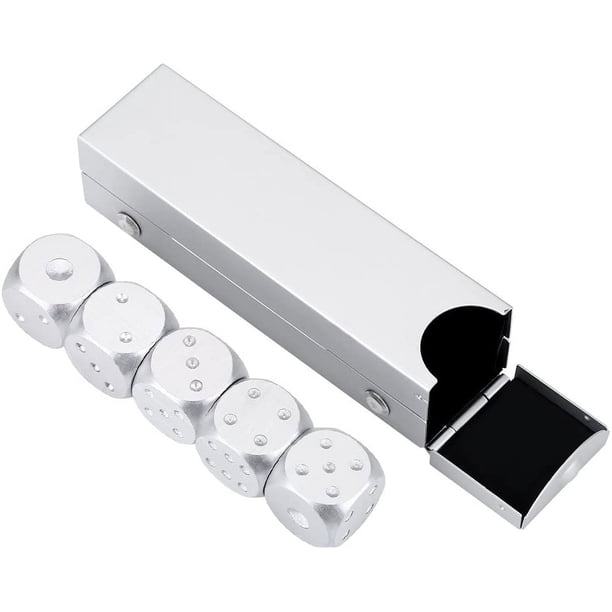 Juego de dados de 6 caras - Juego de mesa de dados DND de aleación de aluminio para juegos de póker con caja de almacenamiento, 5 piezas