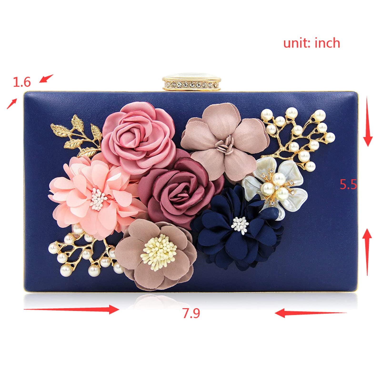 Milisente Clutch Purse For Ladies Women Floral Evening Clutch Bag With Shoulder Chain (Blue)