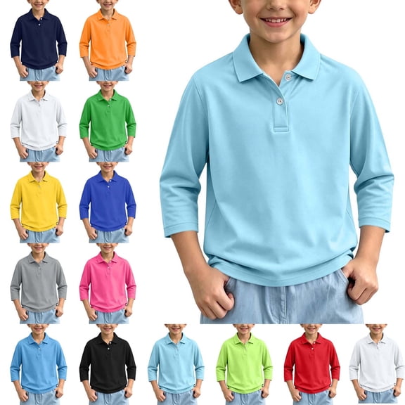 Crunowin Boys And Girls School Uniform Polo Collar Shirt Spring Fall Quick-Dry Kids Casual Tops Black Size 5