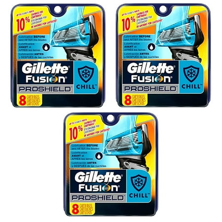 Gillette Fusion Proshield Chill Cartridges, 8 Ct (Pack of 3) + 3 Count Eyebrow Trimmer