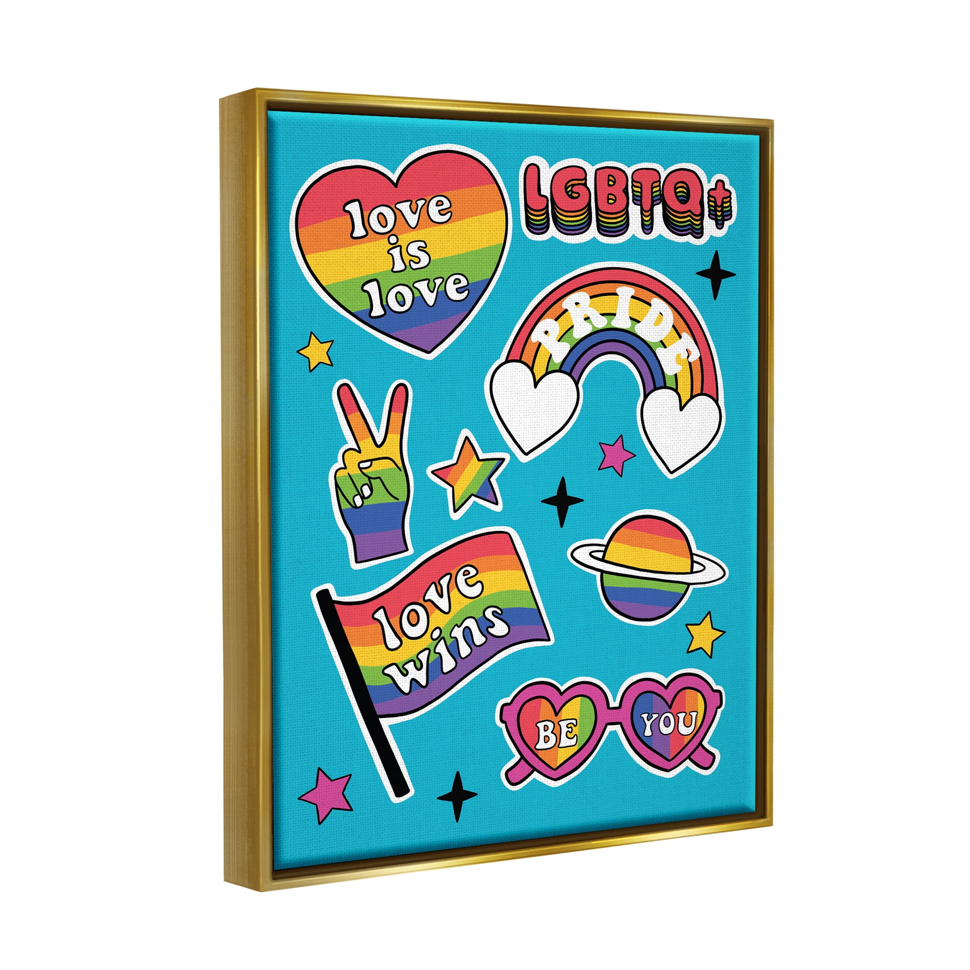 Stupell Industries LGBTQ Be You Pride Rainbows Holiday Painting Gold Floater Framed Art Print Wall Art