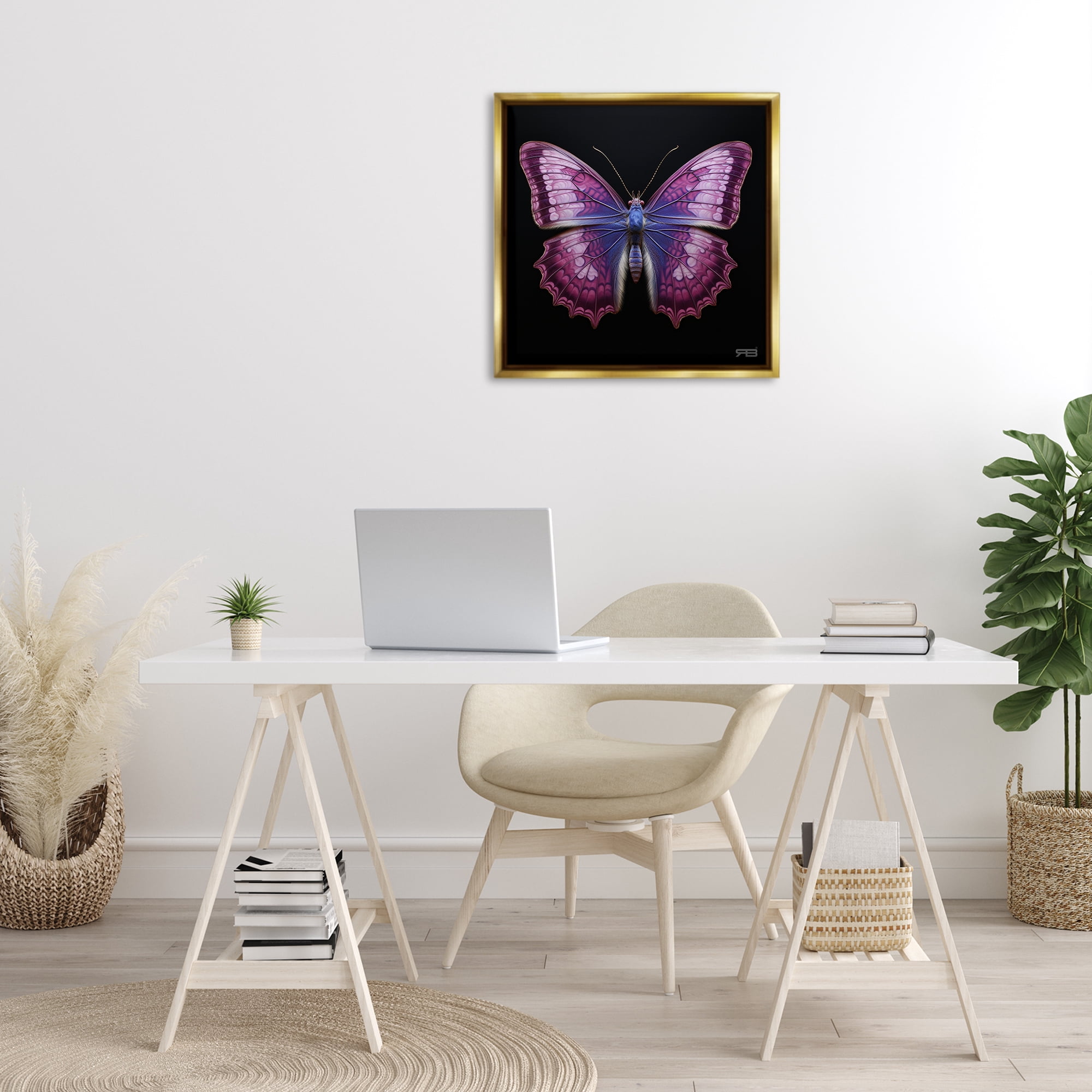 Stupell Industries Vivid Purple Butterfly Animals & Insects Painting Gold Floater Framed Canvas Art Print Wall Art, 25 x 25