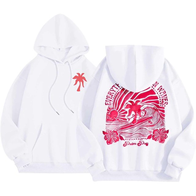 Pink Graphic Hoodie For Women 2024 Cute Preppy Sweatshirt Long Sleeve Drawstring Pullover Tops With Pockets
