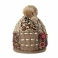 thumbnail image 1 of WITHMOONS Ethnic Patch Fleece Knitted Beanie Hat Faux Fur Pom Pom SG5579 (Beige), 1 of 4