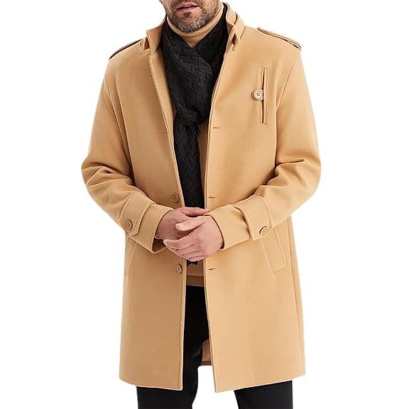 QHFBli Water-Resistant Mens Trench Coat Men Solid Color Stand Up Collar Long Windbreaker Business Foreign Trade Loose Khaki XXL