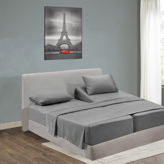 Comfylife  Bamboo Derived Rayon Bed Sheet Set -360° Deep Pockets, Moisture Wicking, Rayon Made Bamboo Sheet Set, No Fading, Softer Than Cotton, 5 Pieces, Split King, Gray