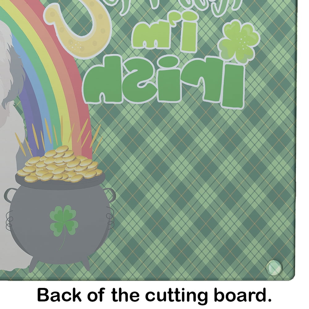 Old English Sheepdog St. Patrick's Day Glass Cutting Board Large 12 in x 15 in