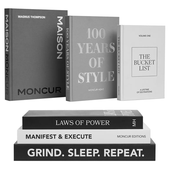 Moncur Home Decorative Books Set of 3 for Room Decor Aesthetic - Black & White Coffee Table Books with Removable Covers - Shelf Decor Faux Books with Real Blank Pages for Elegant Home Decor C112
