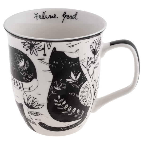 Karma Gifts - Taza bohemia de 16 onzas en blanco y negro para gatos, bonita taza de café y té, tazas de café de cerámica para mujeres y hombres