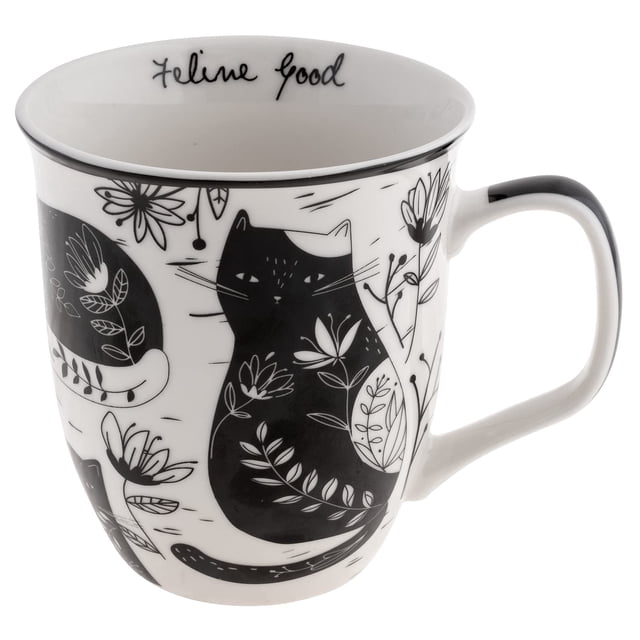 Karma Gifts - Taza bohemia de 16 onzas en blanco y negro para gatos, bonita taza de café y té, tazas de café de cerámica para mujeres y hombres