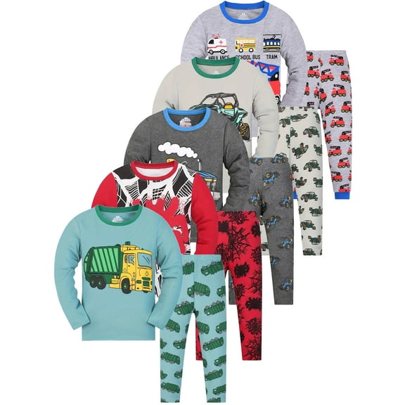 QEFJNO 2-9Y Toddler and Little Boys Cotton Pajamas Long Sleeve Pjs Kids Sleepwear Sets 3T - Garbage Truck