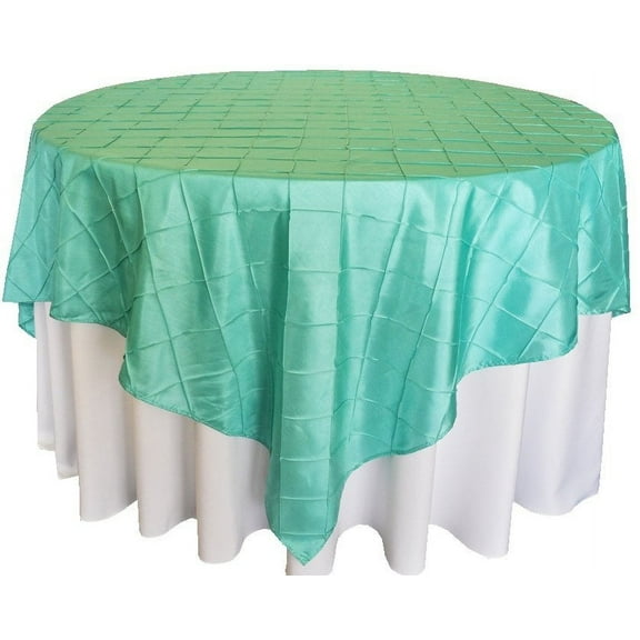 Wedding Linens Inc. 85" x85'' Square Pintuck Taffeta Seamless Linen Table overlay for Party Wedding Reception Catering Dining Home Table overlay Linens - Tiff. Blue