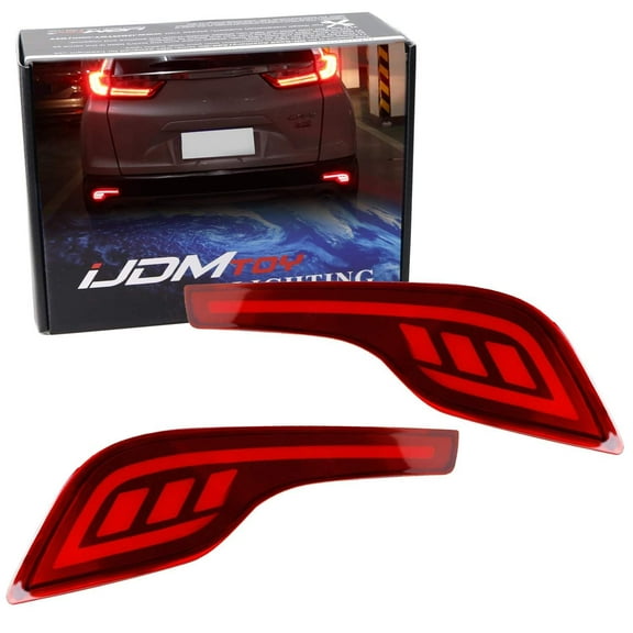 Red Lens Full LED Rear Bumper Reflector Lights For 2017-2019 Honda CR-V, Function as Tail/Brake or Rear Fog Lamps