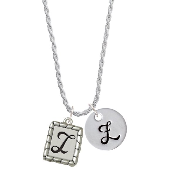 Delight Jewelry Silvertone Pebble Border Initial - I Silvertone Script Initial Disc - Z - Charm Necklace, 20"+3"