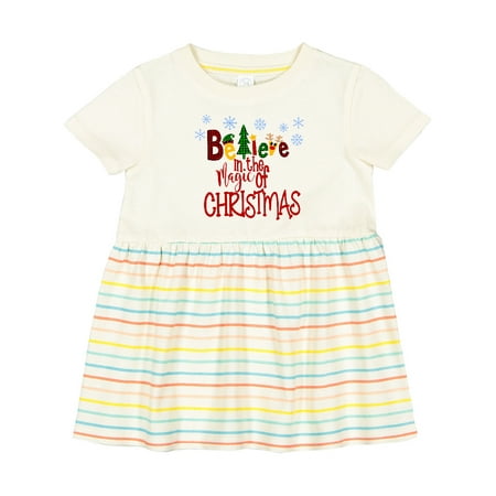 

Inktastic Believe in the Magic of Christmas Plaid Tree and Snowflakes Girls Baby Dress