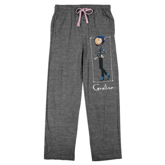 Coraline Walking Character Women's Gray Heather Sleep Pajama Pants-XS