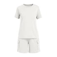 thumbnail image 4 of Mifsaly Cotton Sets for Women 2 Piece Summer Short Sleeve Crewneck T-Shirt and High Waisted Cargo Shorts with Pockets Matching Lounge Outfits White,XL, 4 of 6