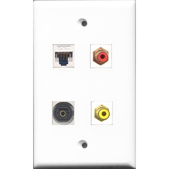 RiteAV 1 Port RCA Red and 1 Port RCA Yellow and 1 Port Toslink and 1 Port Cat5e Ethernet White Wall Plate
