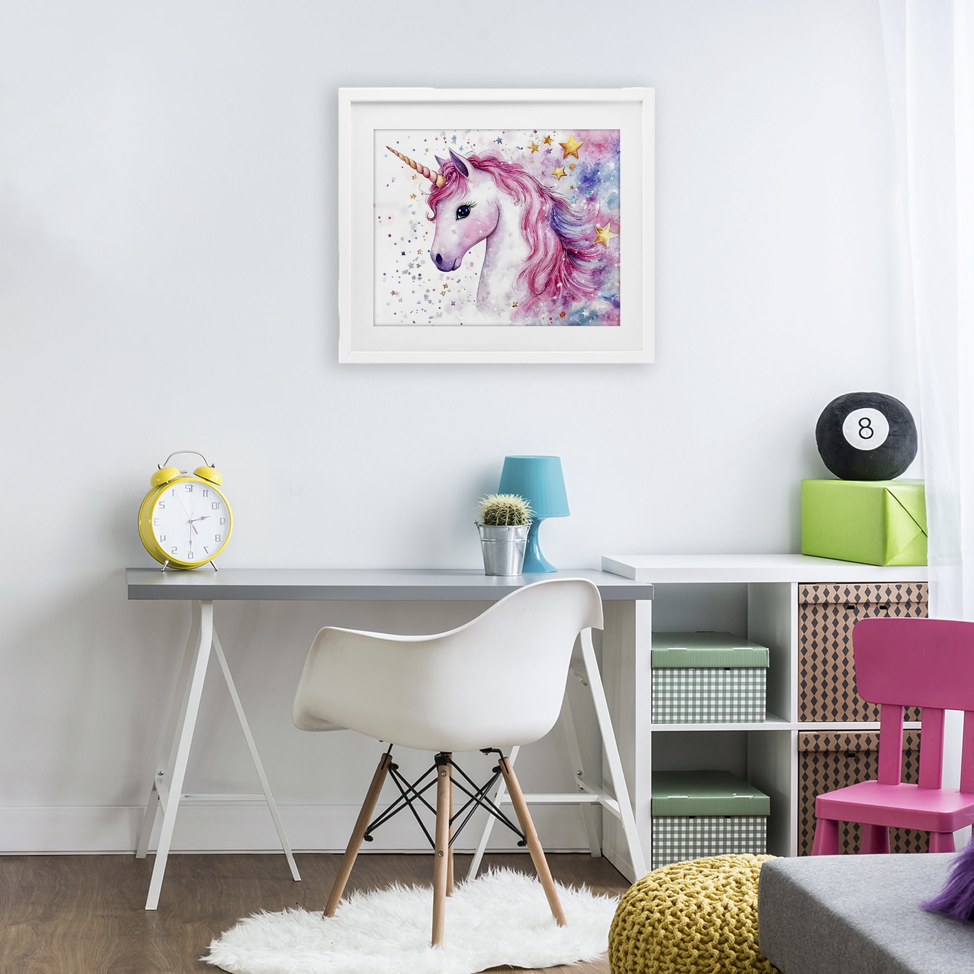 Stupell Industries Pink Mane Unicorn with Stars White Framed Print Under Glass, design by Creative Studio