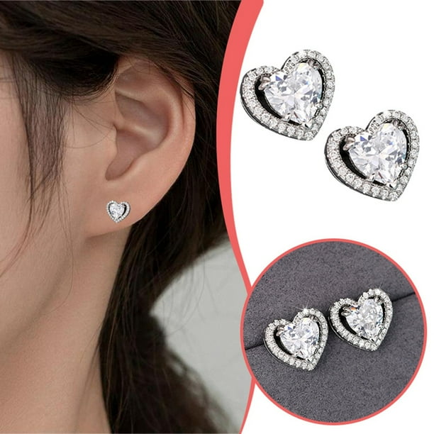 Pendientes de corazón para mujer Pendientes delicados y brillantes con forma de corazón hueco para boda y regalo