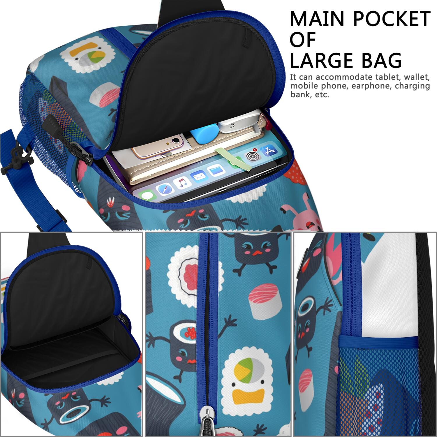 Crossbody Sling Bag Sushi Hiking Sling Backpack Casual Bag for Men Women