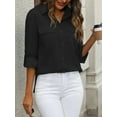 thumbnail image 4 of Women Linen Button Down Shirts Long Sleeve Blouse Casual Work Office Shirt Tunic Tops Black XXL, 4 of 8