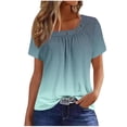 thumbnail image 2 of Fengqque Women's Gradient Color T Shirt Button Detail Pleated Square Neck Short Sleeve Casual Summer Blouse Green S(S), 2 of 5
