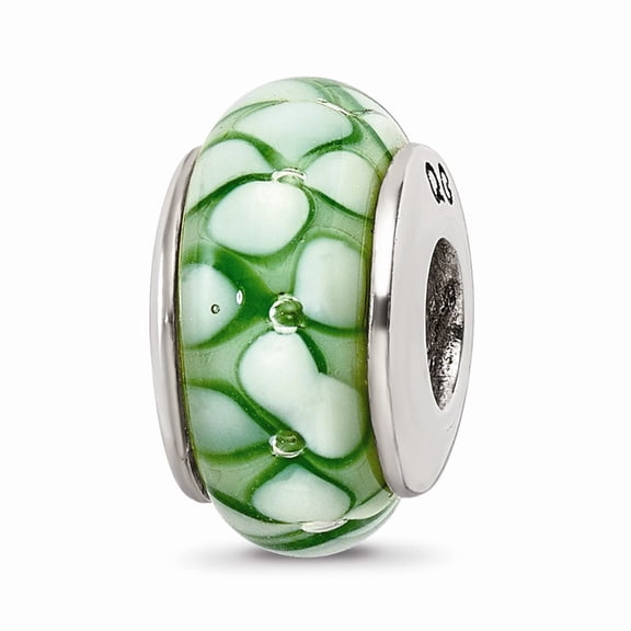 925 Sterling Silver Reflections Green Floral Hand-blown Glass Bead; for Adults and Teens; for Women and Men
