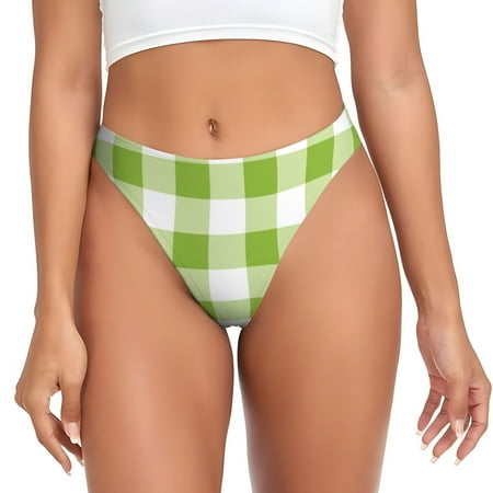 KLL White Green Plaid for Women Underwear Thongs Sexy G-String for Women Seamless Panties Undies Low Rise Thong Panties Fit for Everyday Wear/Yoga/Special-Medium