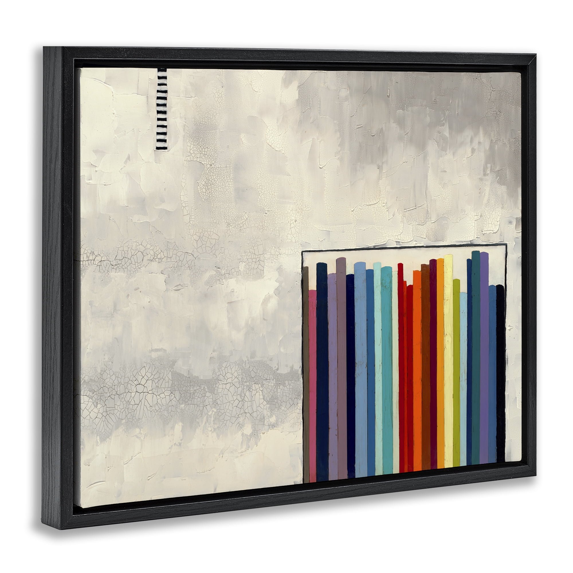Stupell Industries Rainbow Shapes over Grey Abstract Painting Black Floater Framed Canvas Art Print Wall Art, 21 x 17
