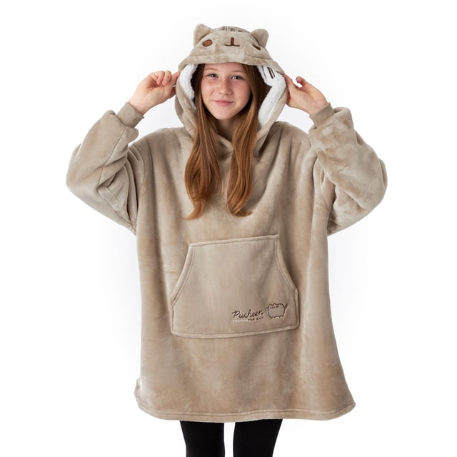 Sudadera con Capucha de Manta Marrón para Niñas Pusheen con Cara Bordada