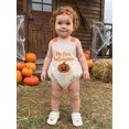 thumbnail image 4 of BemeyourBBs Newborn Baby Boy Girl My First Halloween Outfit Infant Baby Boys Girls Summer Fall Clothes Bubble Romper Overalls Cute Pumpkin Letters Embroidery Sleeveless Square Neck Bodysuit Playsuit, 4 of 9