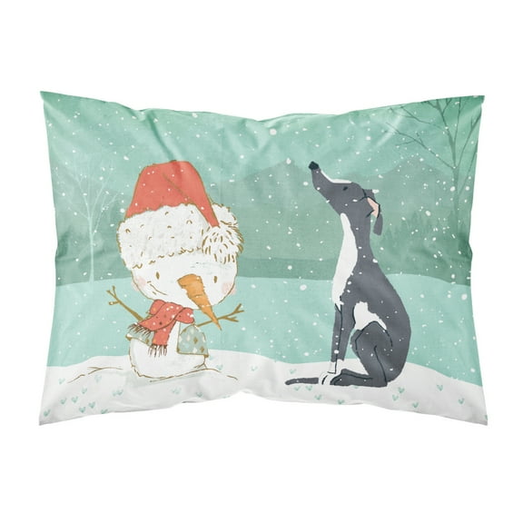 Black Greyhound Snowman Christmas Fabric Standard Pillowcase