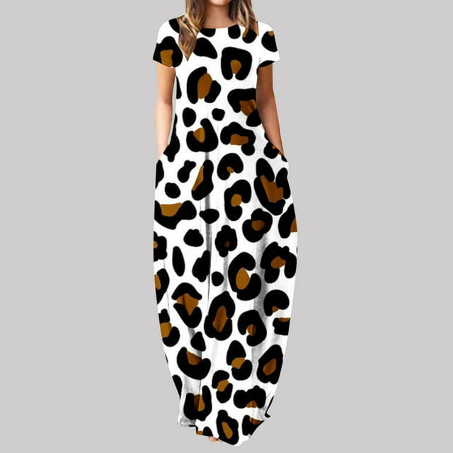SMihono Robes d'Été Bohémiennes pour Femmes Grande Taille Mode d'Été Imprimée Manches Courtes Col Rond Bretelles Robe Pull