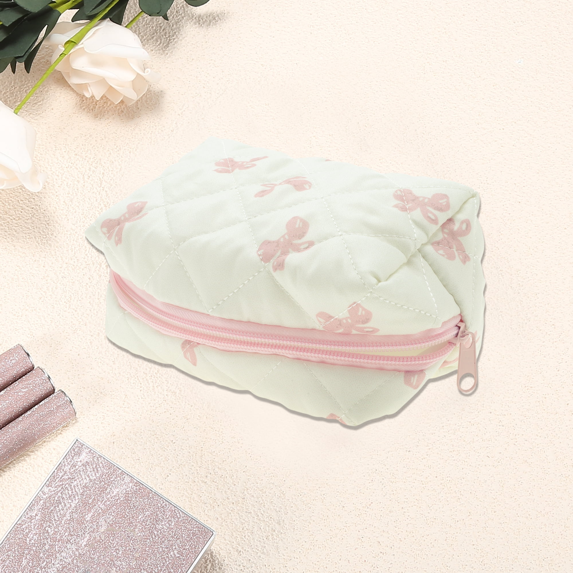 Unique Bargains 1Pc Durable Butterfly Pattern Storage Makeup Bag for Travel Pink Beige