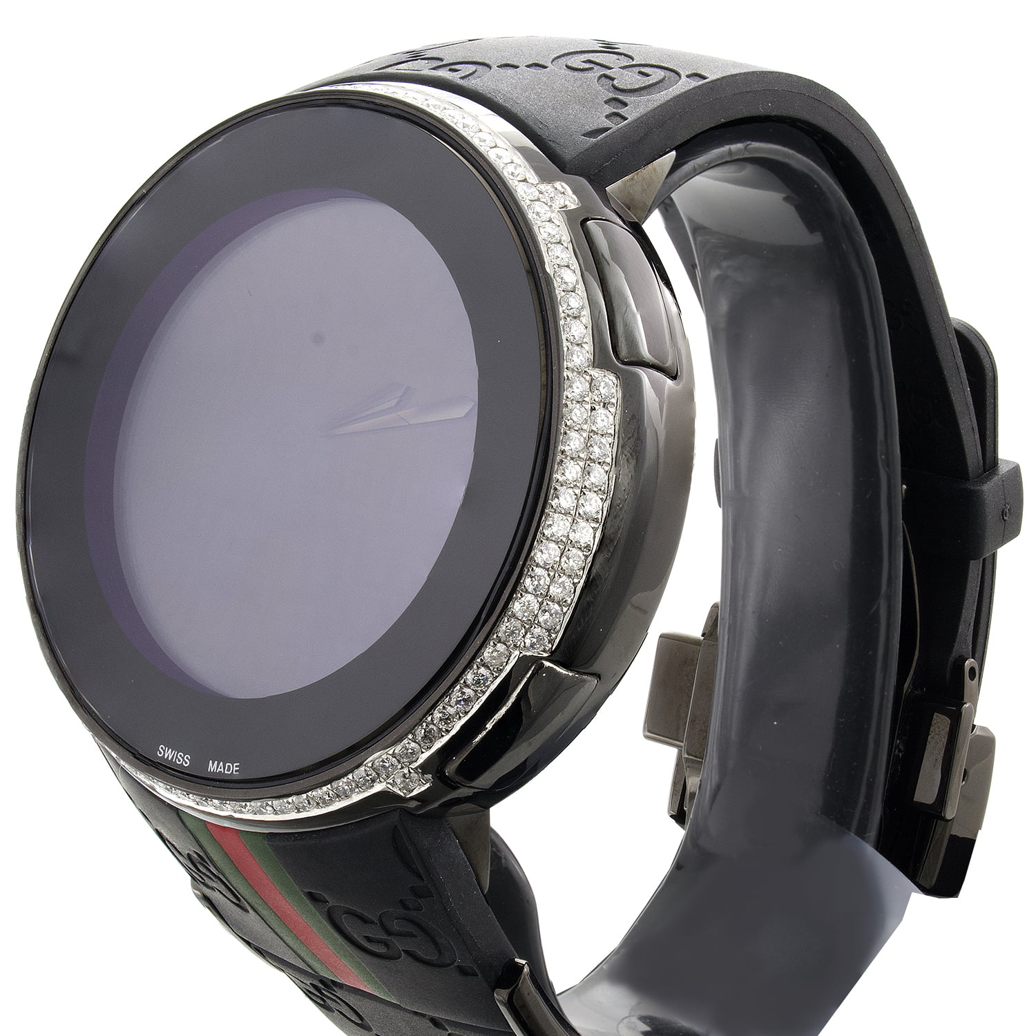Gucci Mens Black Casing YA114207 Custom DigitaI i White Diamond Watch 2.50  ct