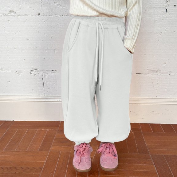 LIJCC Barrel Sweatpants Fleece Lined Wide Leg Drawstring Sweat Pants High Elastic Waist Baggy Pants Cotton Elastic Waisted Trousers with Pockets