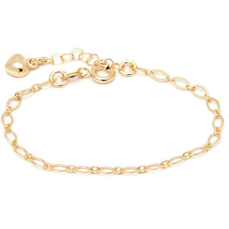 Pori Jewelers 18kt Gold-Plated Sterling Silver Kids' Bracelet with Heart Charm, 6" Open Link 1+1 Chain