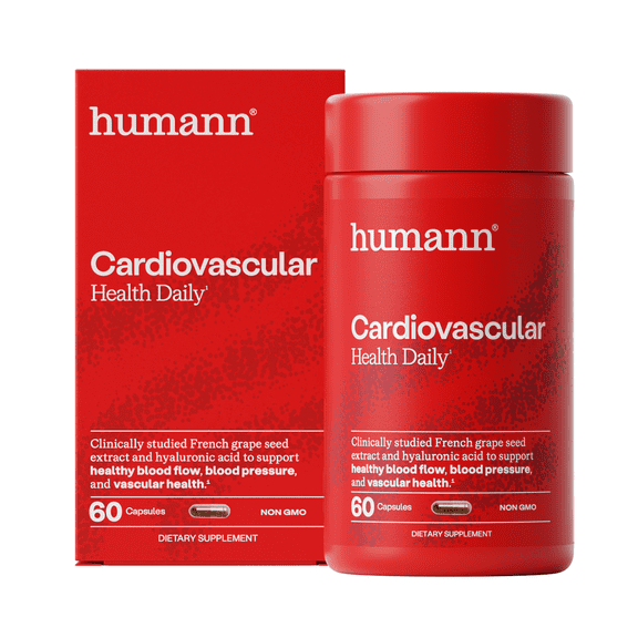 Humann Cardiovascular Health Daily, 4-in-1 Vascular & Blood Pressure Support, Grape Seed Extract & Hyaluronic Acid Circulation Supplement, Plant-Based Non-GMO, 60 Capsules
