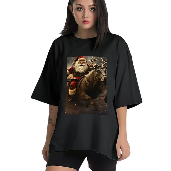Plus Size Shirt for Women Black Tops for Women Short Sleeves Shirt for Women Santa Claus 2 T Shirt Crewneck Shirt for Women XS